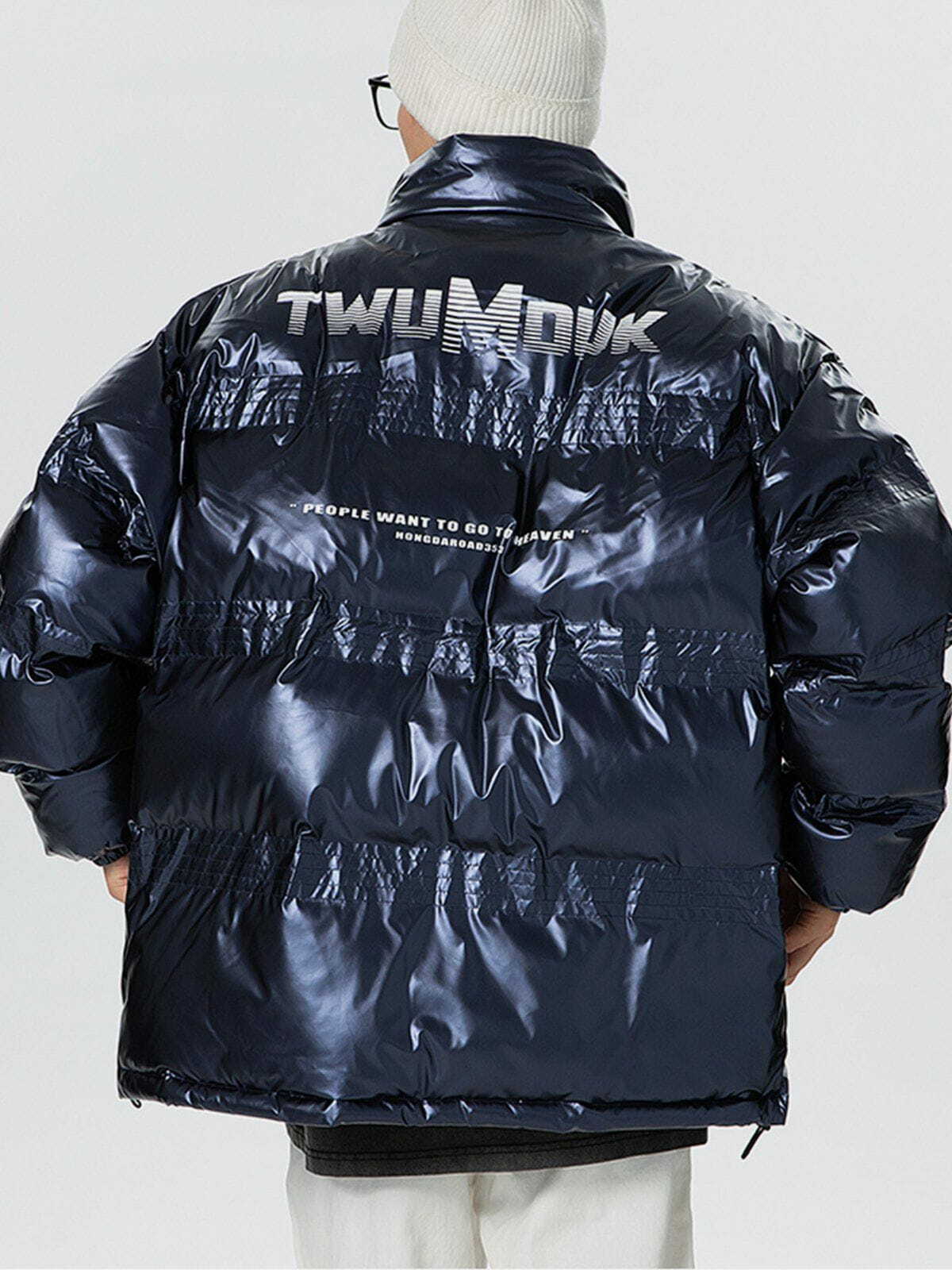 Glossy Gradient Letters Y2K Winter Coat - Retro 90s Grunge Style for Y2K Fashion Lovers