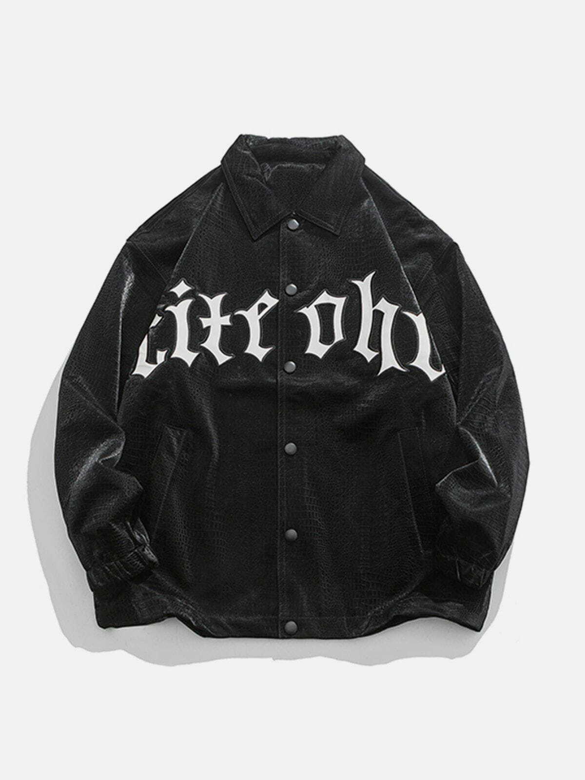 Gothic Letter Embroidered Y2K Leather Jacket for Retro 90s Grunge Summer Outfits