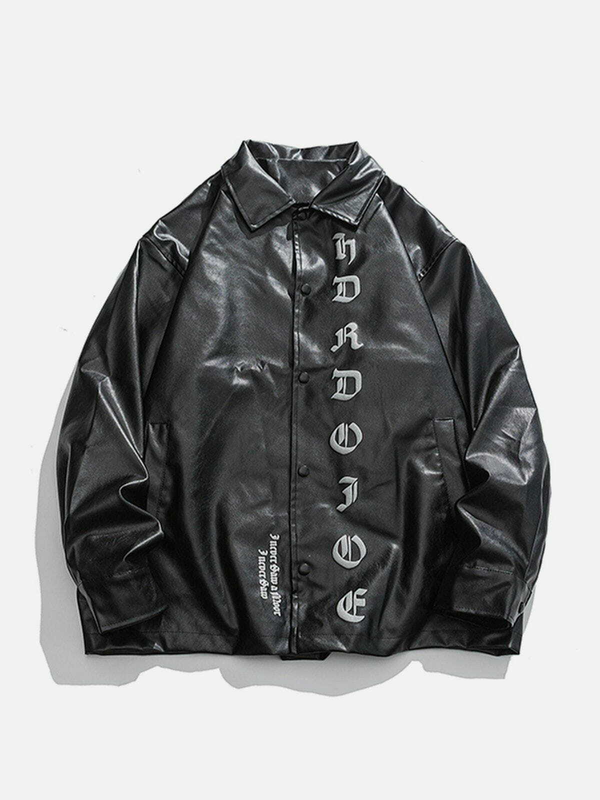 Gothic Letter Print Y2K Leather Jacket - Retro Grunge Style for 90s Party Outfits