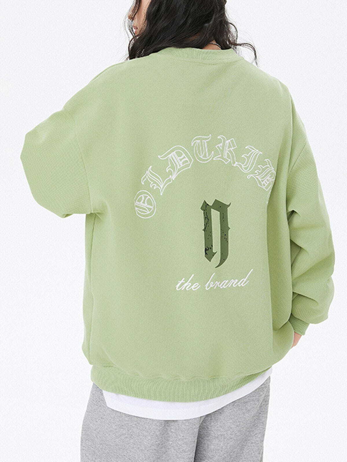 Gothic Lettering Embroidered Y2K Sweatshirt - Retro 90s Grunge Style for Summer Outfits