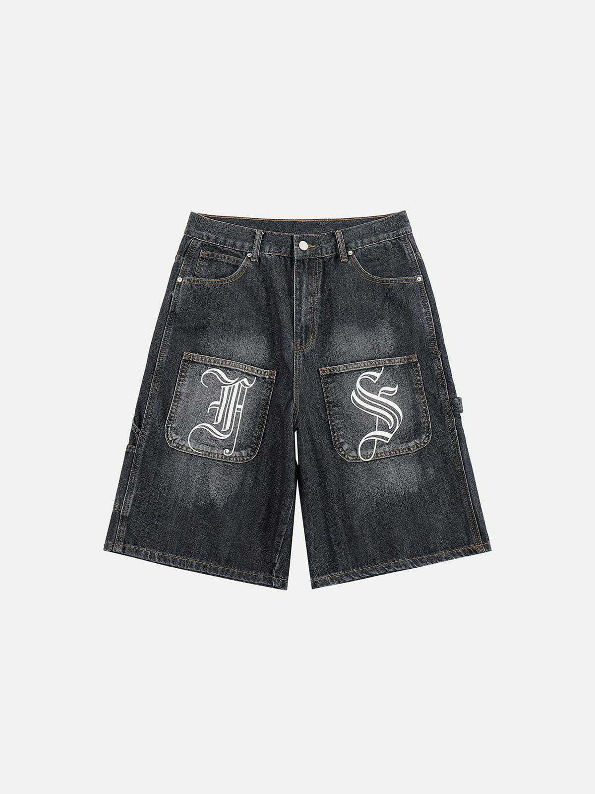 Gothic Y2K Denim Shorts with Pockets - Retro Grunge Summer Outfit for 90s Vibes