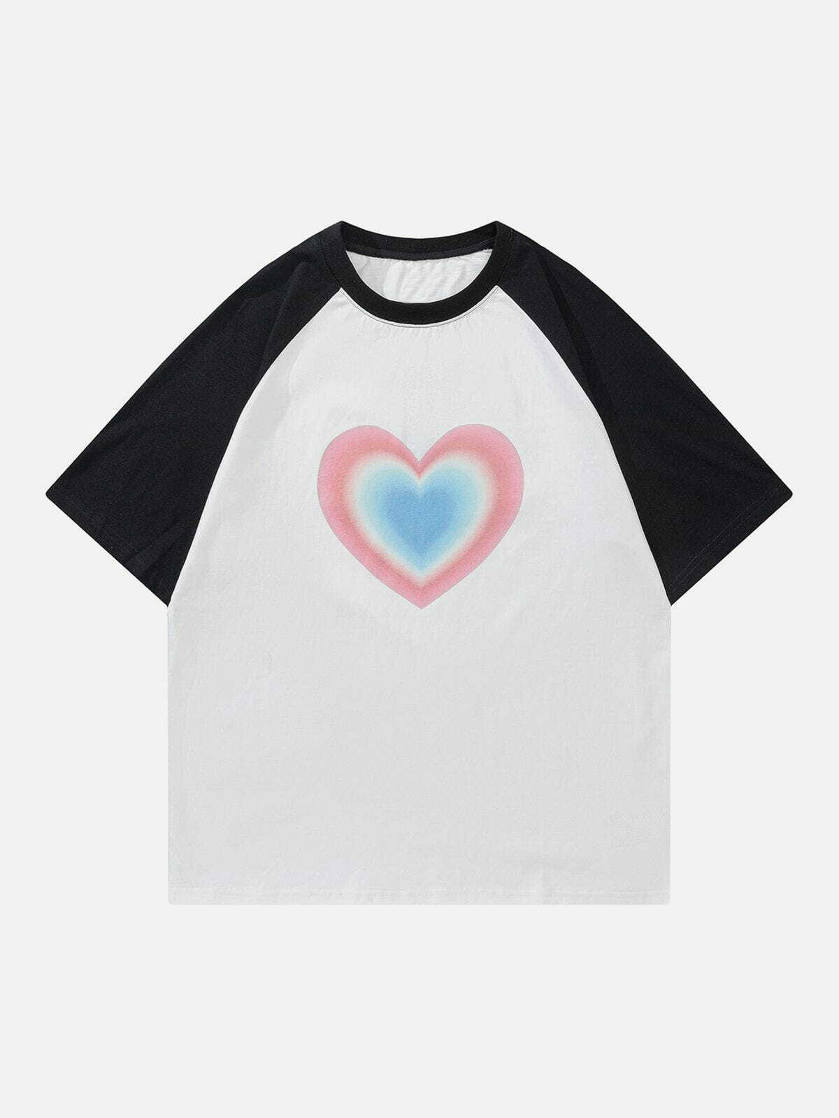 Gradient Heart Print Y2K Baby Tee - Retro 90s Grunge Summer Outfit for Women