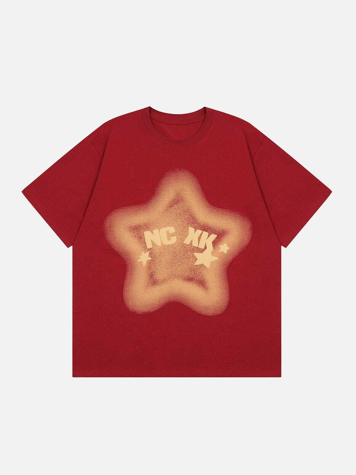 Gradient Star Print Y2K Tee - Retro 90s Grunge Top for Summer Party Outfits