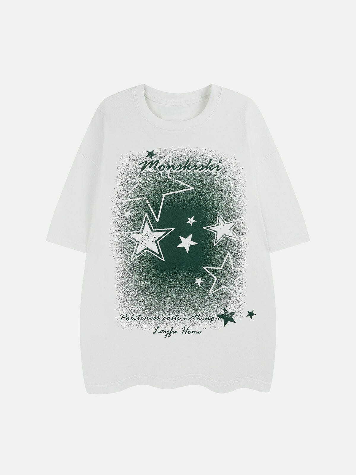 Gradient Star Print Y2K Tee - Retro 90s Grunge Top for Summer Party Outfits