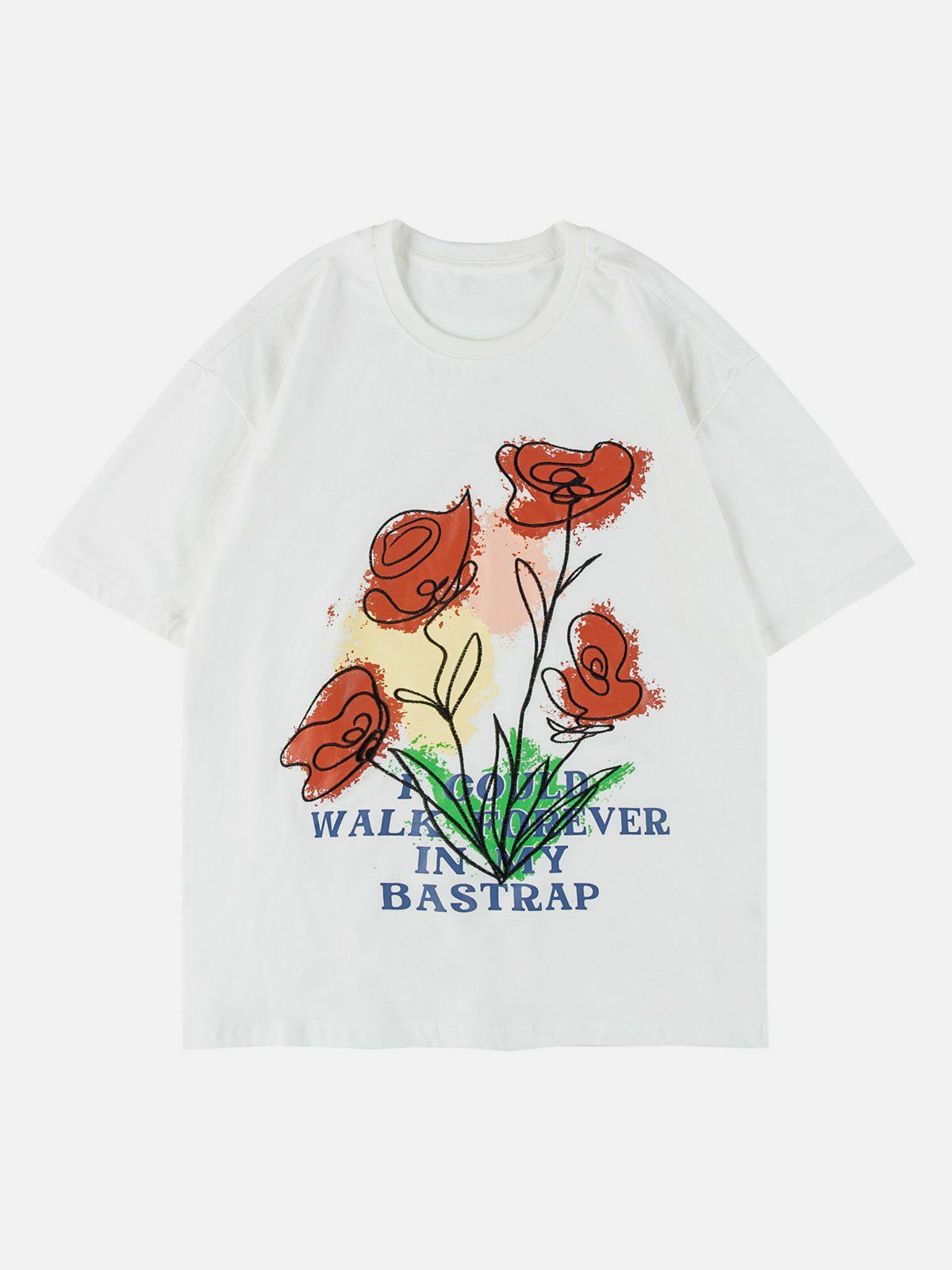 Hand Painted Rose Print Y2K Baby Tee - Retro 90s Grunge Summer Outfit for Women