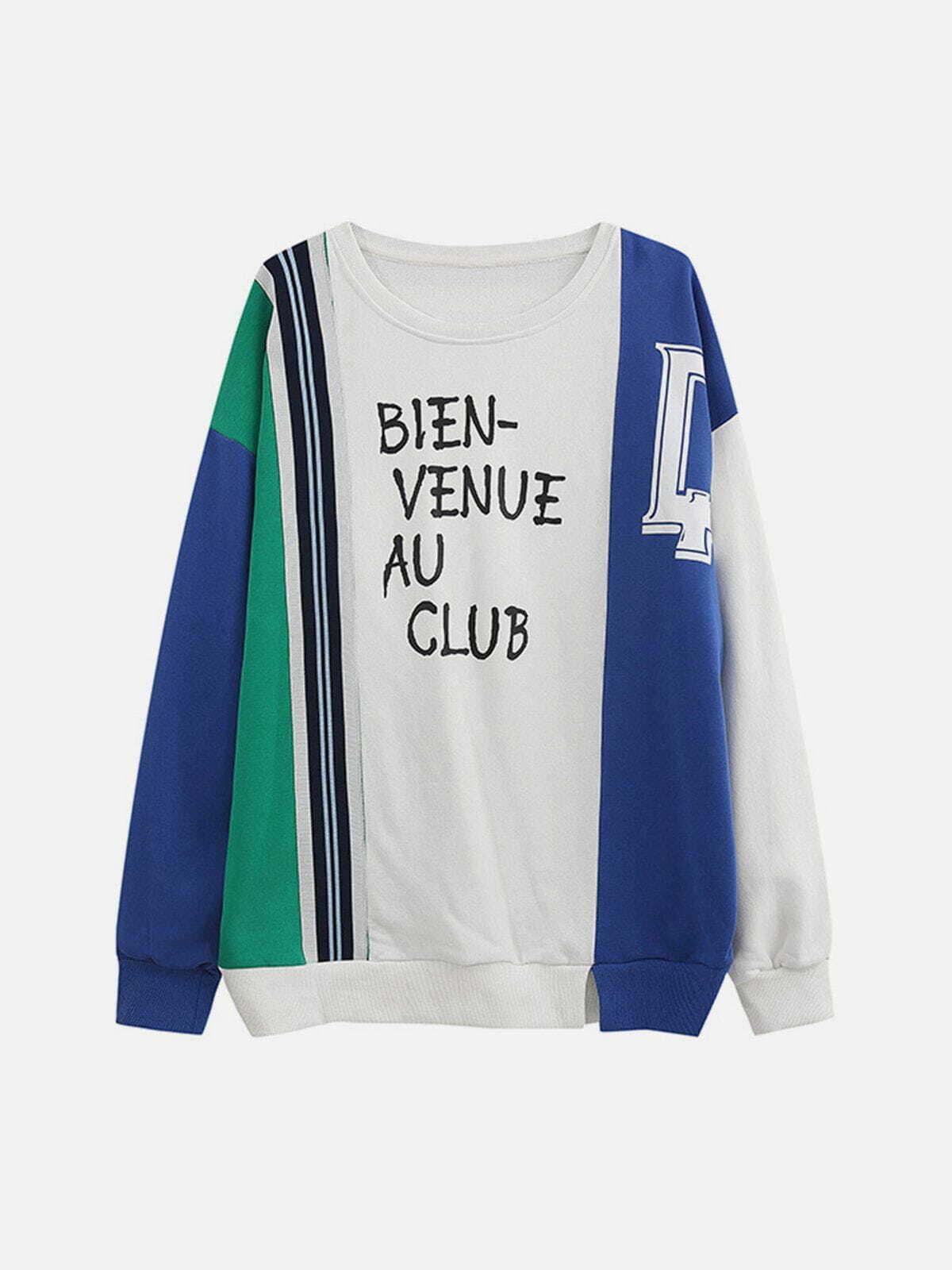 Multicolor Panel Stripe Y2K Sweatshirt - Retro 90s Grunge Outfit for Summer Parties