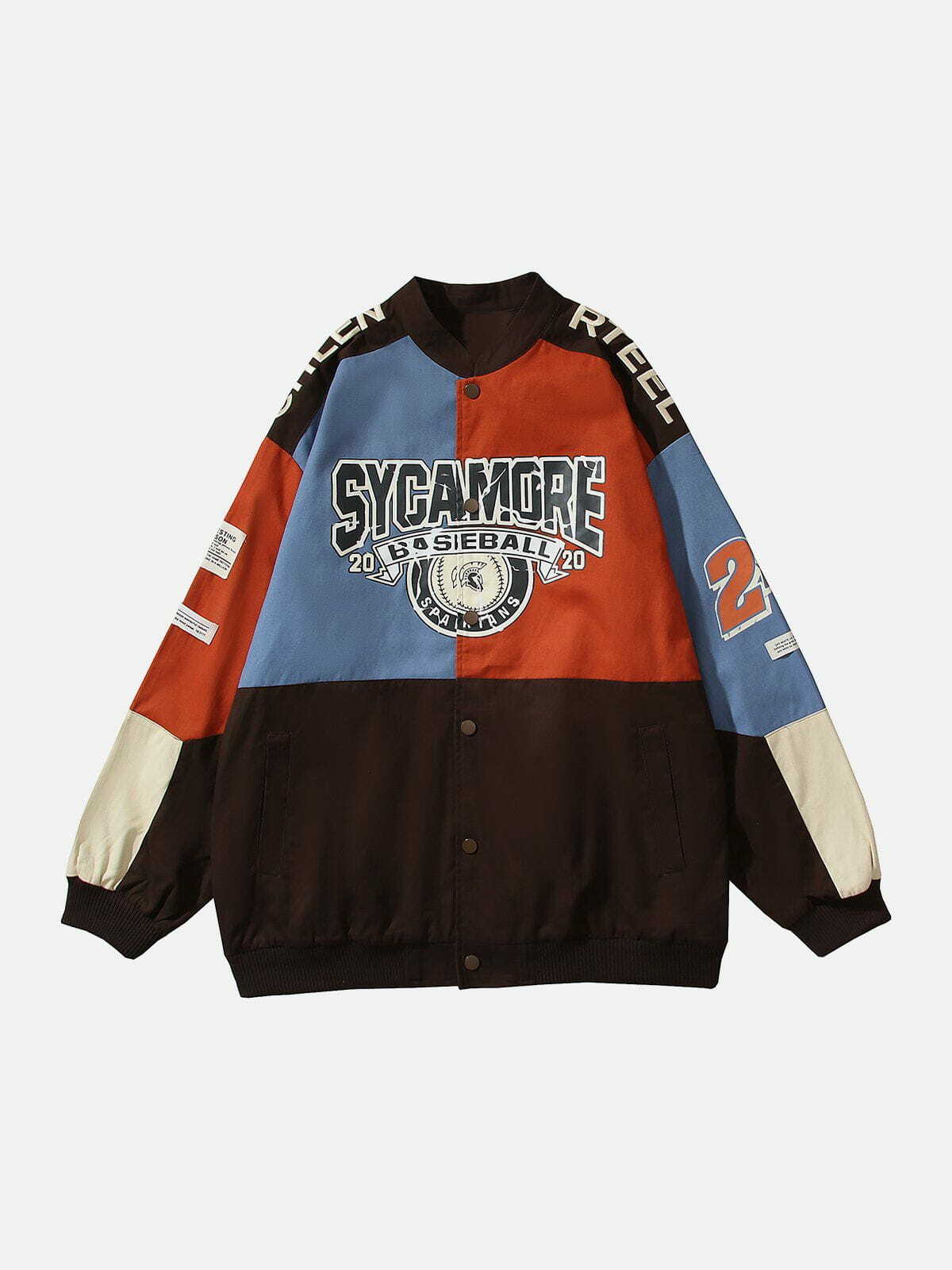 Multicolor Patchwork Y2K Varsity Jacket - Retro 90s Grunge Summer Outfit Essential