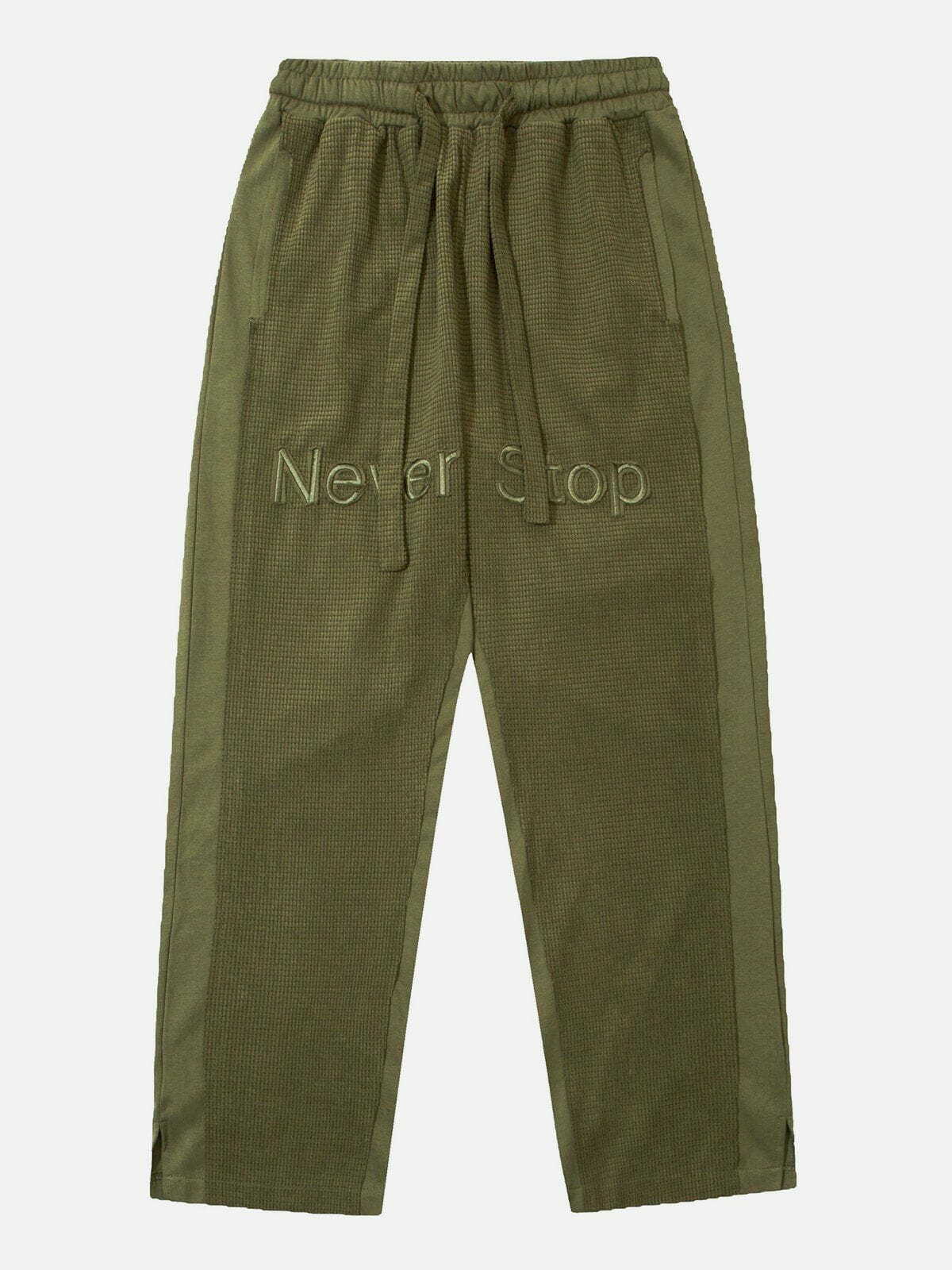 Never Stop' Y2K Embroidered Pants - Retro 90s Grunge Outfit for Summer Parties