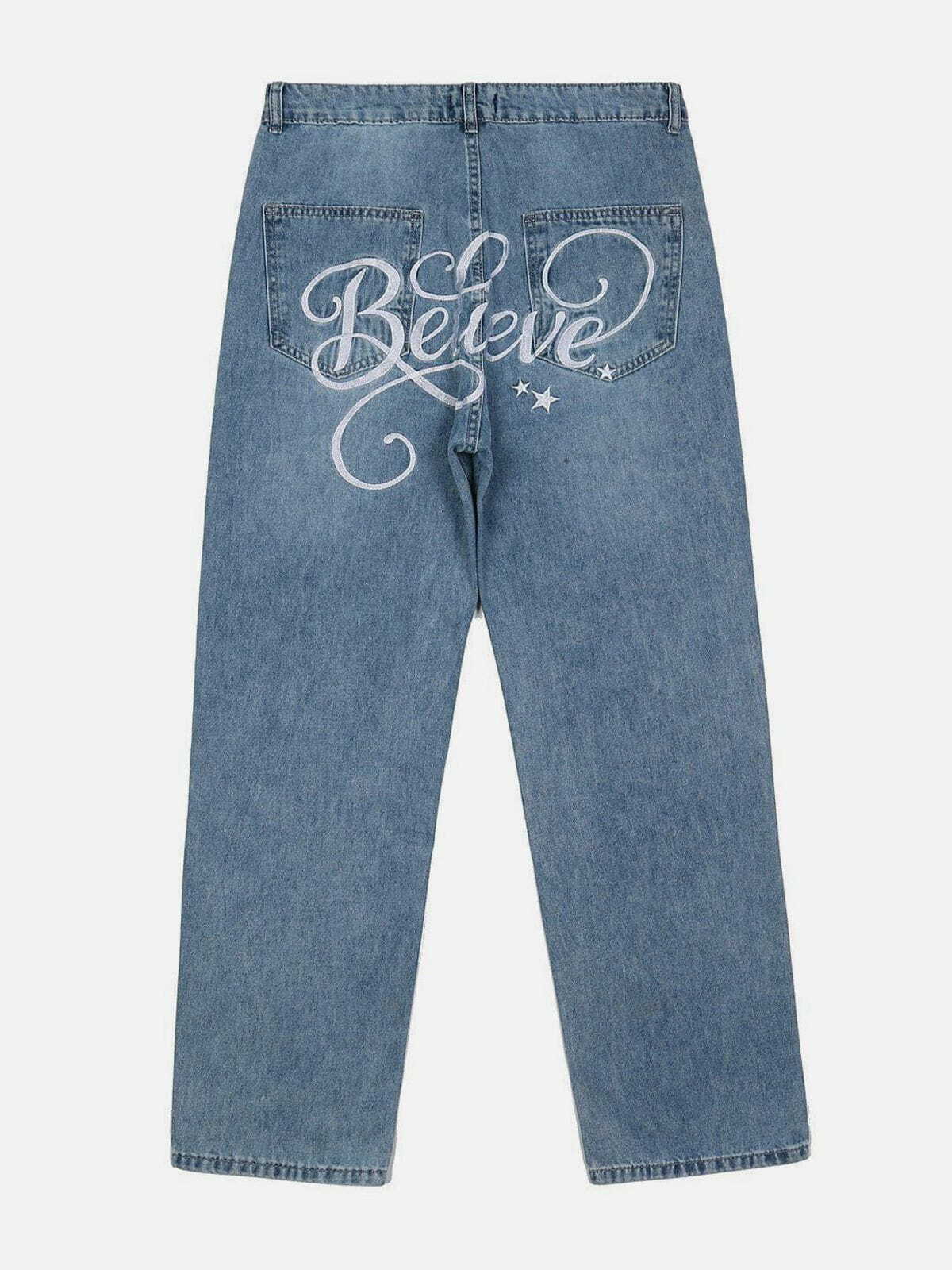 Personalized Letter Washing Jeans - Y2K Grunge & 90s Fashion Summer Outfit Essential