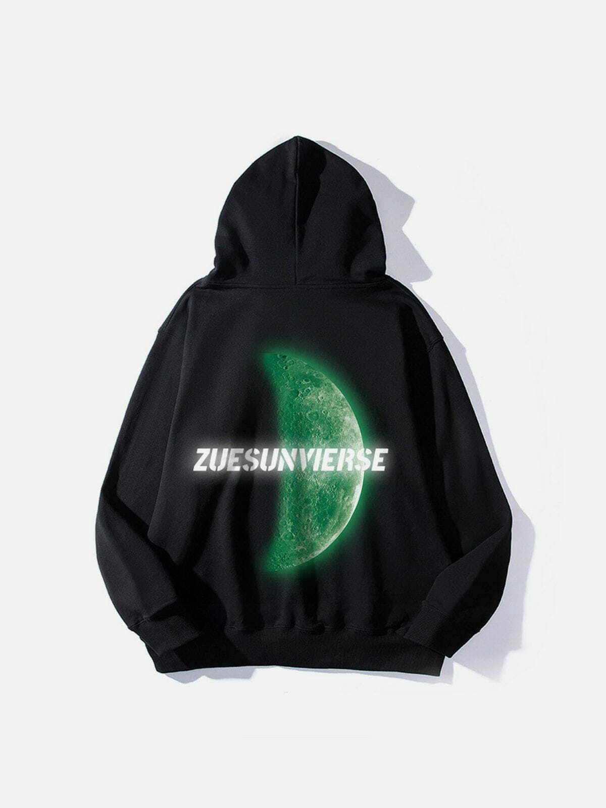 Reflective Moon Print Y2K Hoodie - Grunge & Retro 90s Summer Outfit Essential