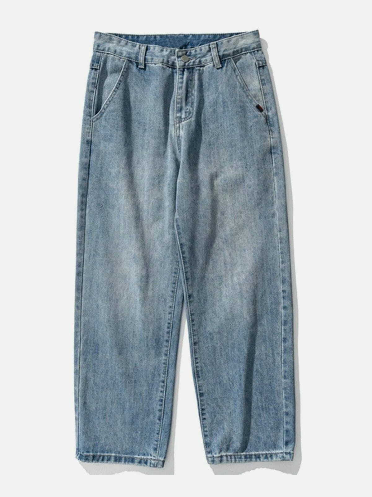 Retro Y2K Grunge Outfit: Classic Plain Wash Jeans for Summer 90s Party Vibes