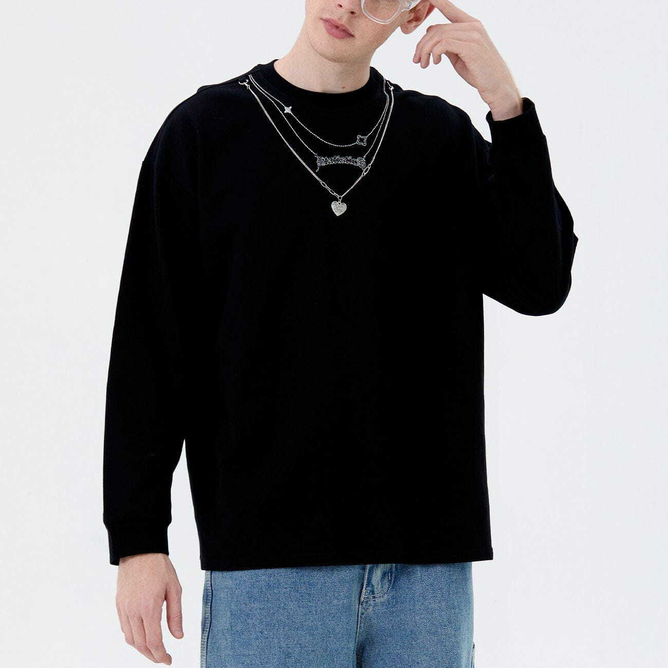 Solid Color Love Letter Necklace with Long Sleeves - Y2K Grunge & 90s Summer Outfit Essential