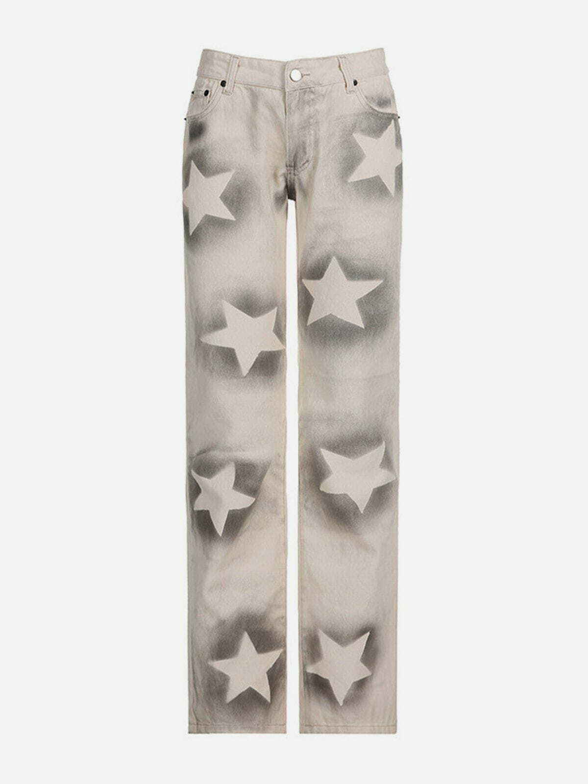 Star Halo Color Clash Y2K Jeans - Retro 90s Grunge Outfit for Summer Parties & Festivals