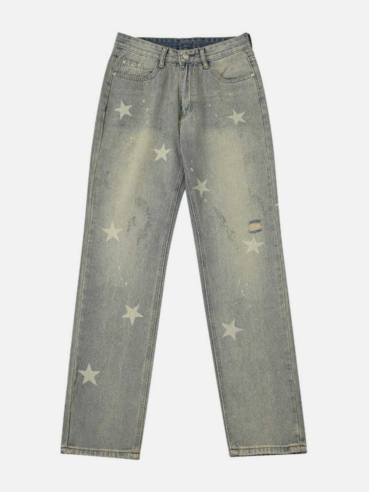 Star Print Y2K Jeans - Retro 90s Grunge Outfit for Summer Parties & Club Nights