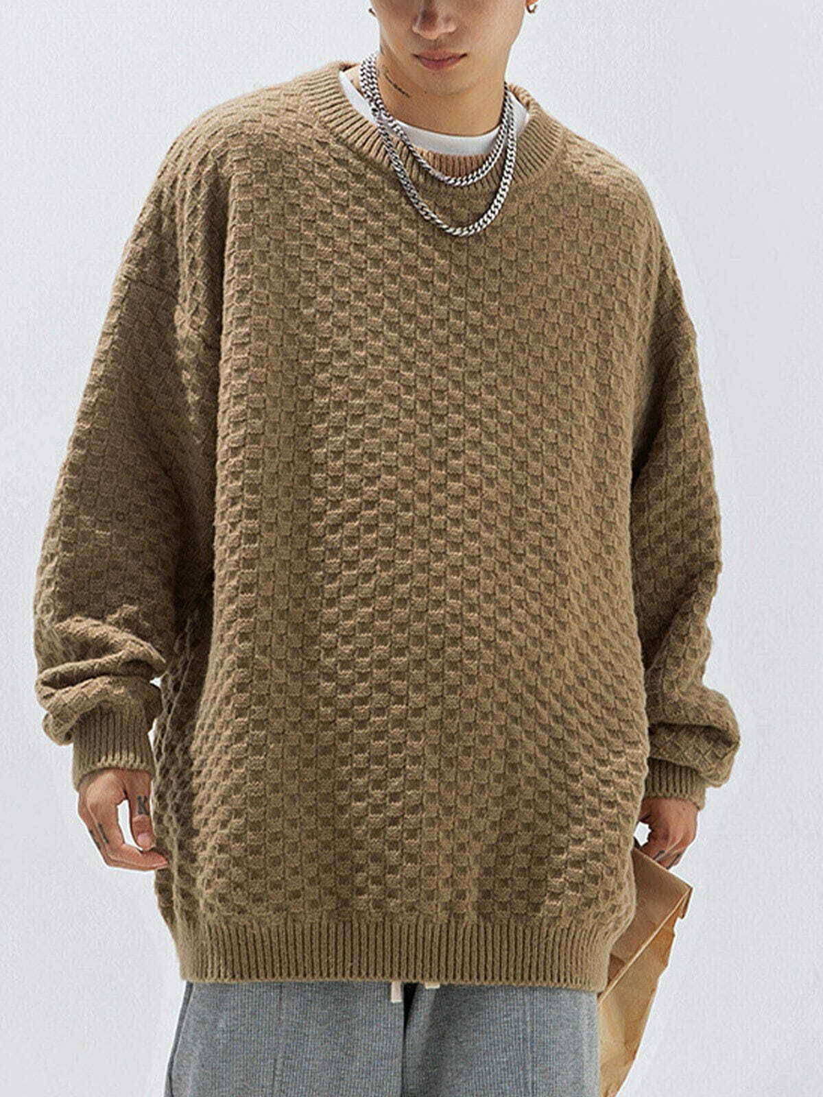 Textured Solid Color Y2K Sweater - Perfect for 90s Grunge & Summer Outfits