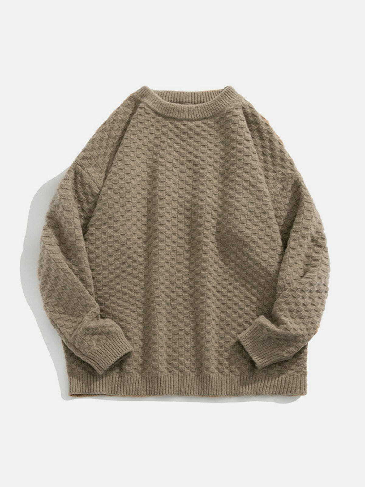 Textured Solid Color Y2K Sweater - Perfect for 90s Grunge & Summer Outfits