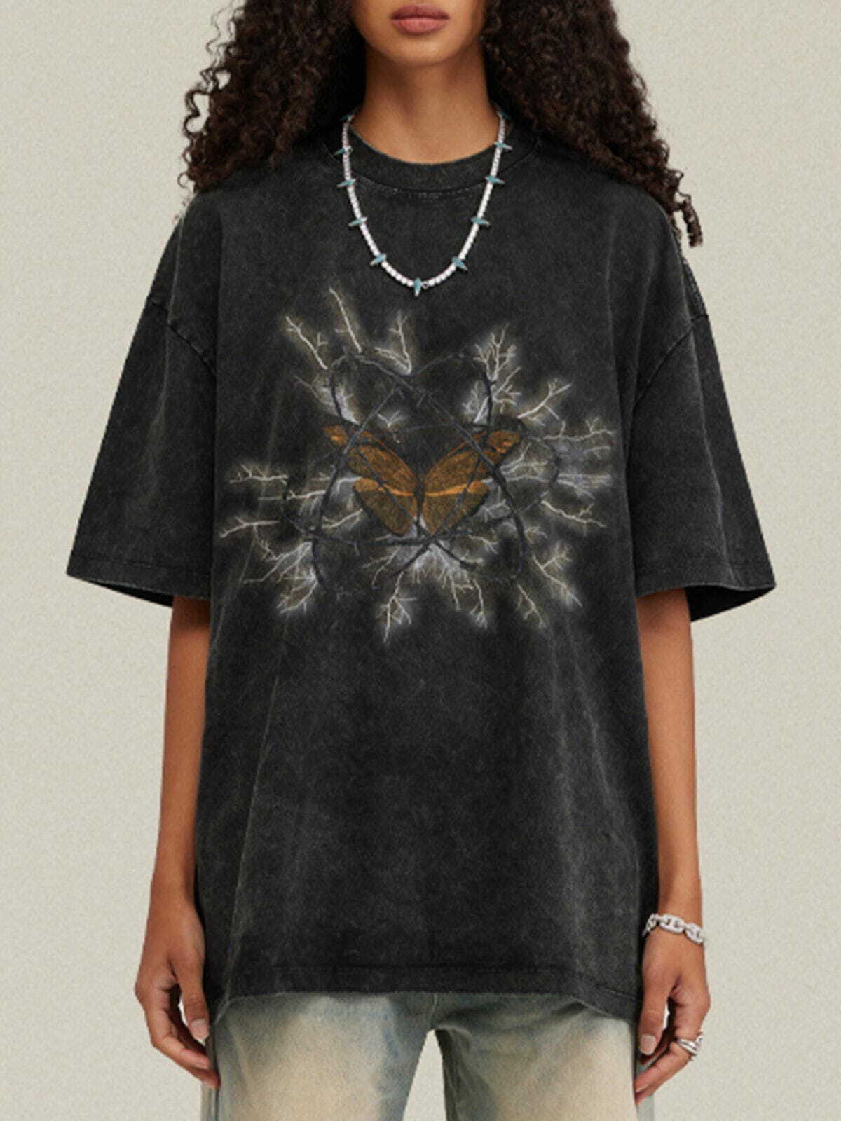 Thorns Butterfly Print Y2K Baby Tee - Grunge Summer Outfit, Retro 90s Style Top