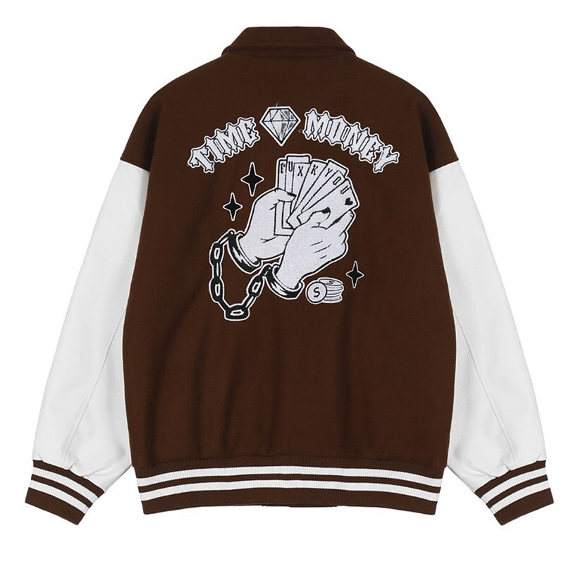 TIME MONEY Y2K Varsity Jacket - Retro 90s Grunge Outfit for Summer Parties & Clubbing