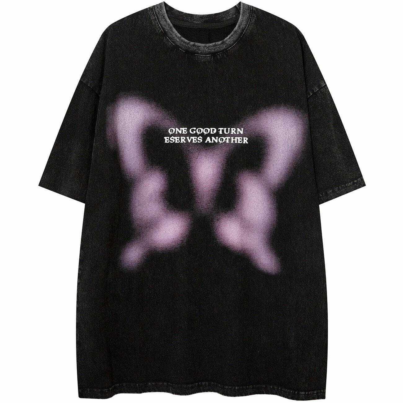 Unreal Butterfly Washed Graphic Tee - Y2K Summer Outfit, 90s Grunge Style Top