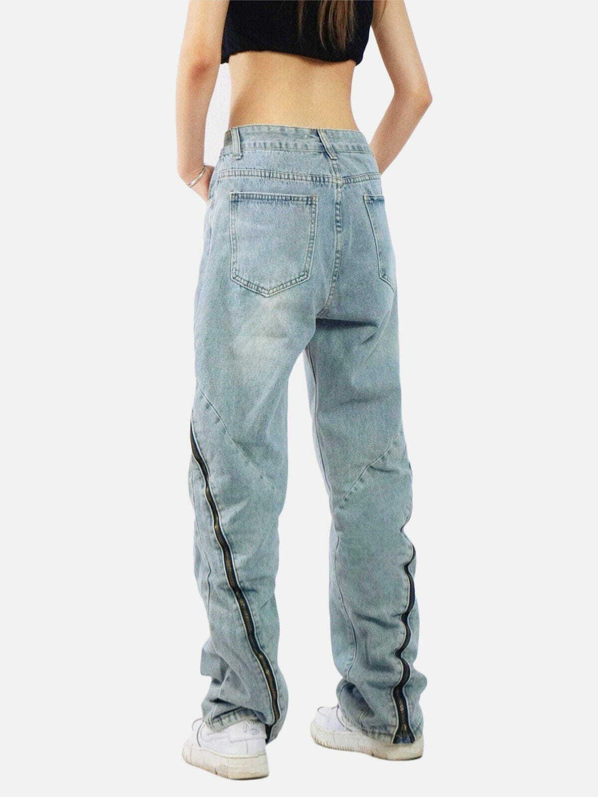 Vintage Wash Y2K Grunge Zip Jeans - Retro 90s Style for Summer Outfits & Parties