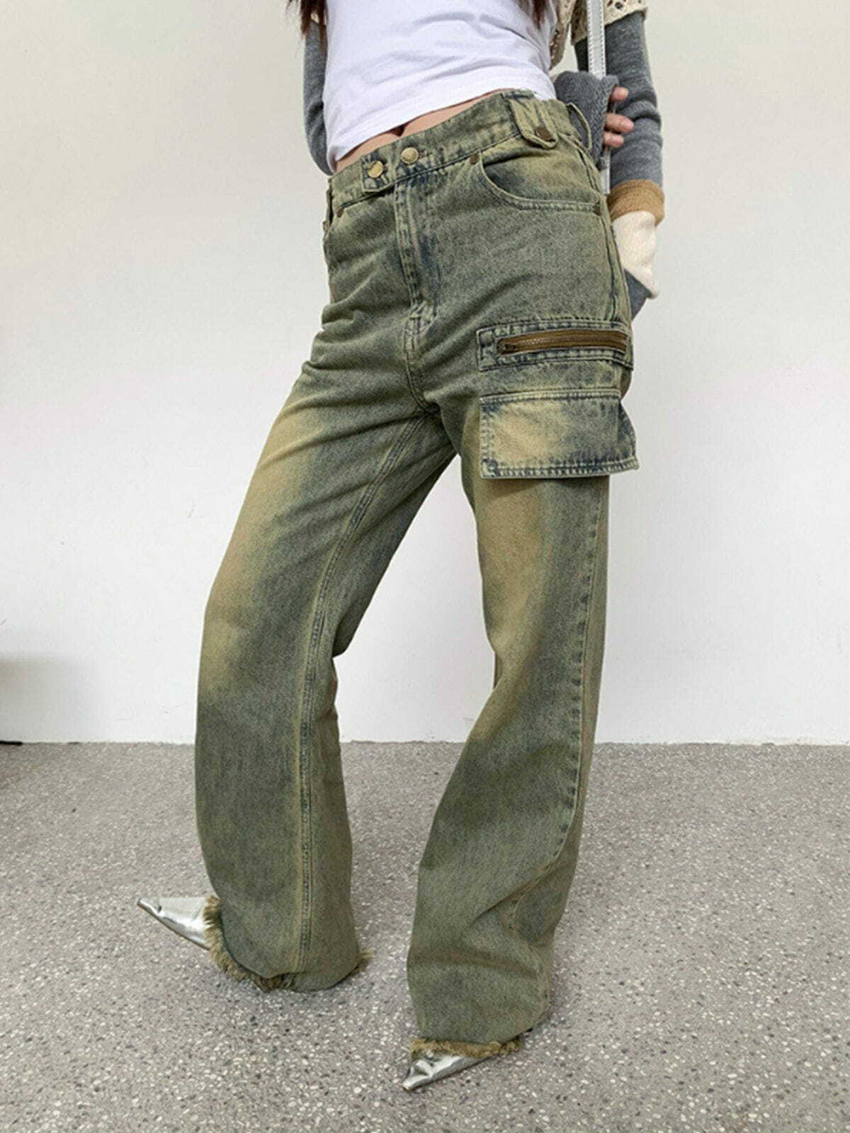 Vintage Washed Y2K Jeans - Retro 90s Grunge Outfit Essential for Summer Parties