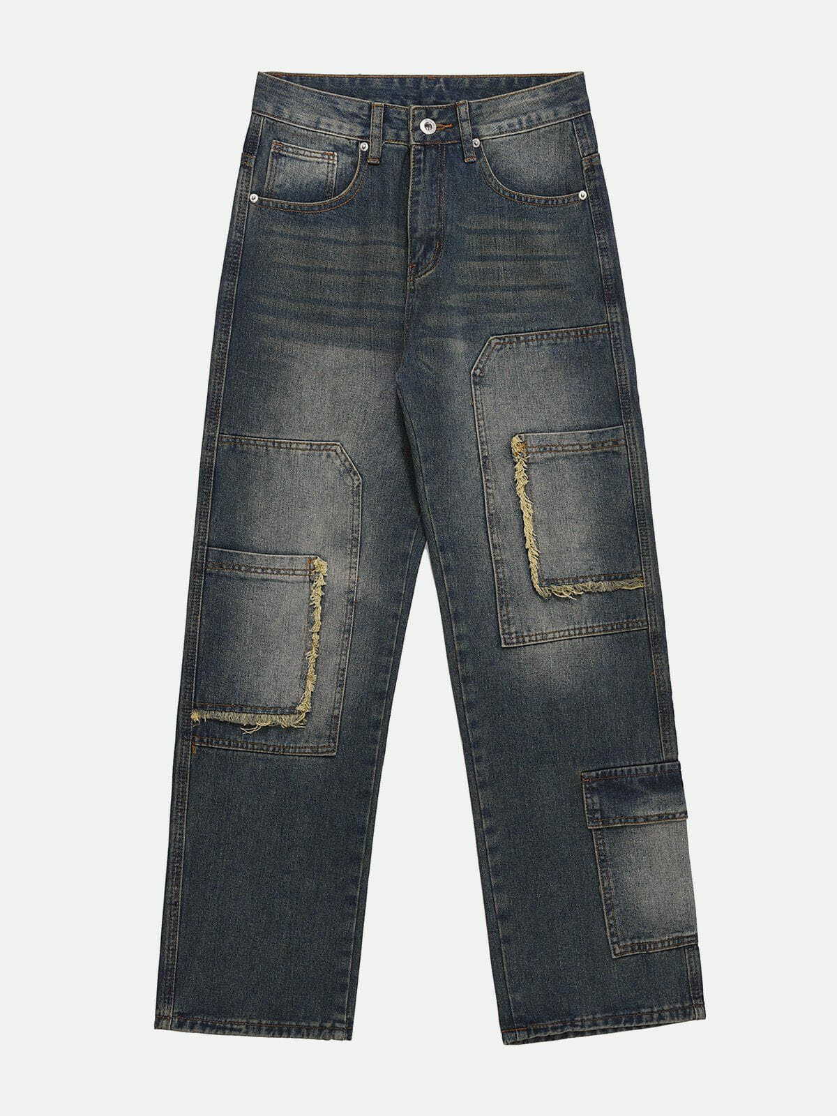 Vintage Washed Y2K Multi-Pocket Grunge Jeans for Retro 90s Summer Outfits