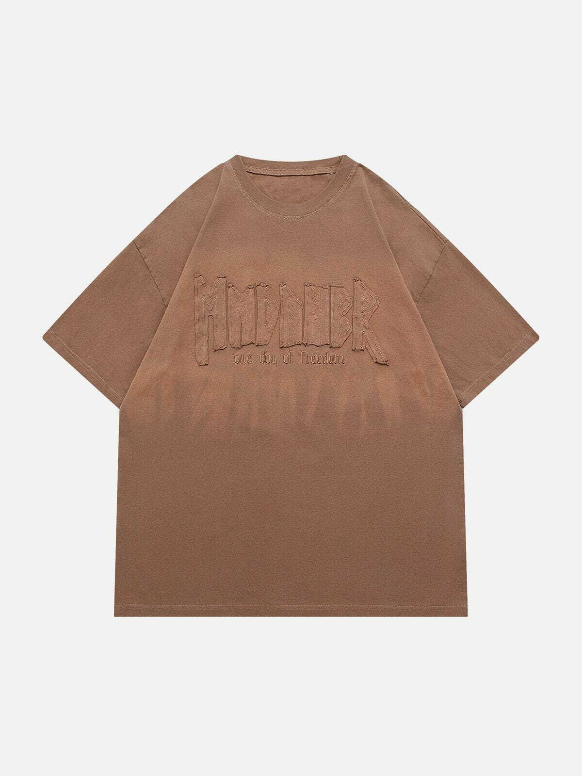 Washed Gradient 3D Embroidery Tee - Y2K Grunge Top for Summer & 90s Party Outfits