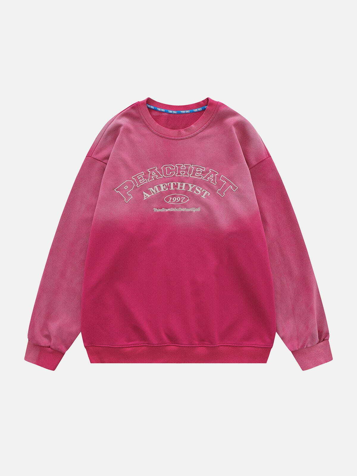 Washed Gradient Embroidered Y2K Sweatshirt - Retro 90s Grunge Style for Summer Outfits