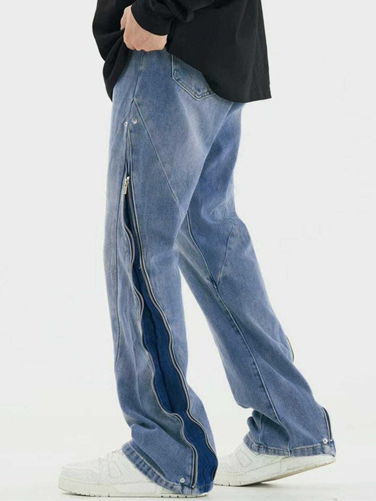 Washed Old Zipper Micro Horn Jeans - Y2K Grunge & 90s Fashion Summer Outfit Essential