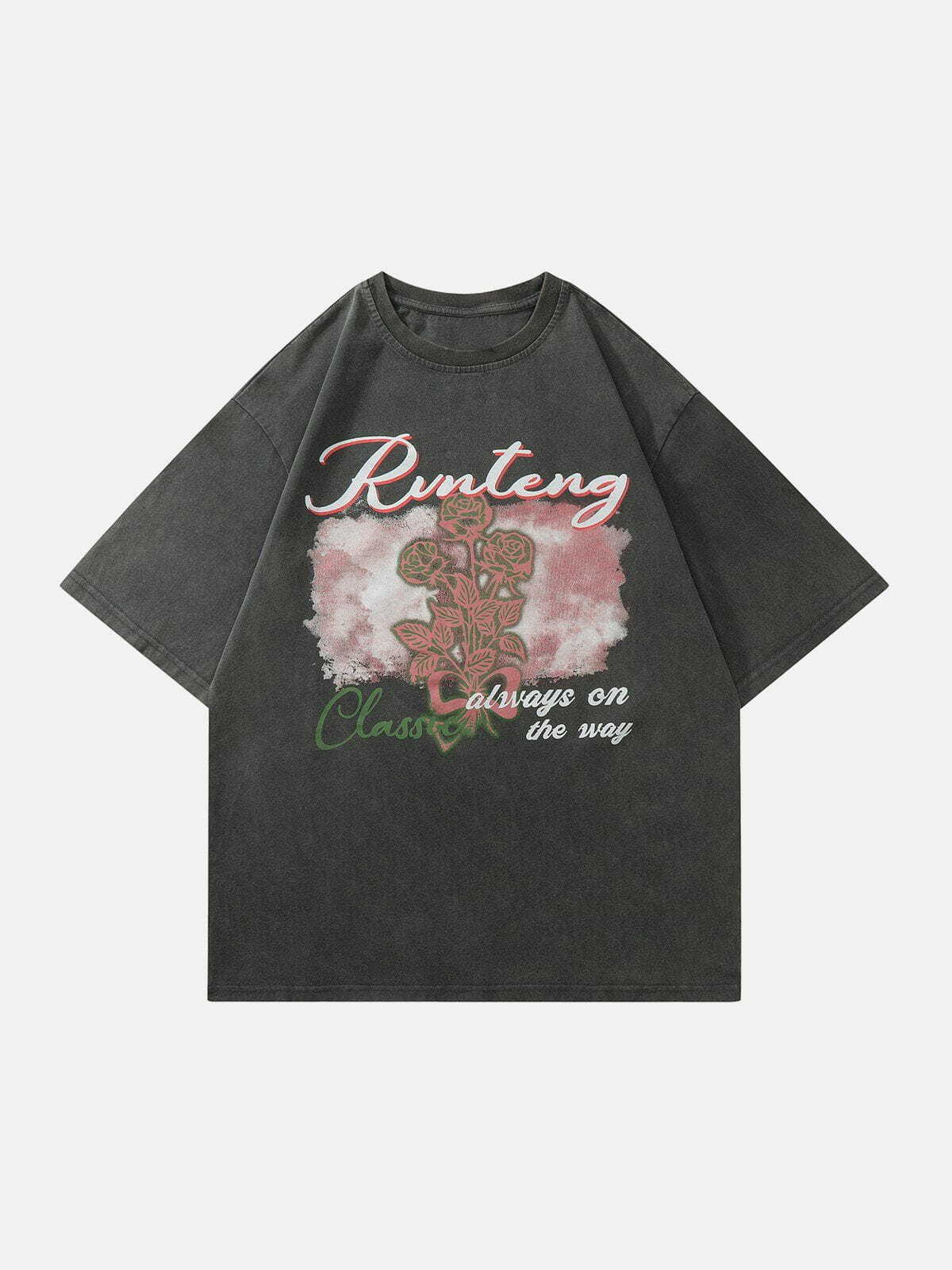 Washed Rose Print Y2K Baby Tee - Retro 90s Grunge Summer Outfit for Y2K Vibes