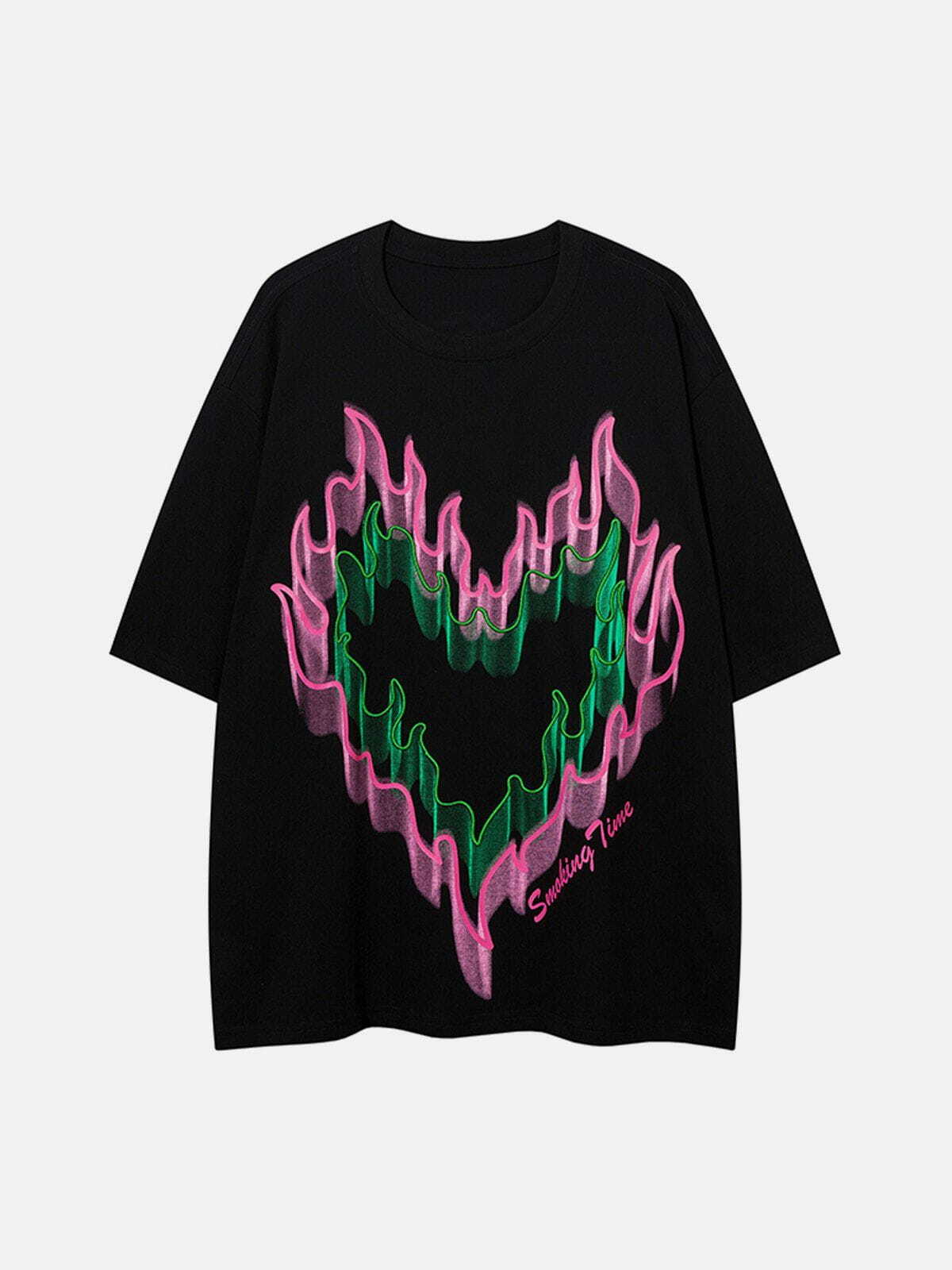 Y2K 3D Flame Graphic Tee - Retro 90s Grunge Top for Summer Parties & Club Outfits