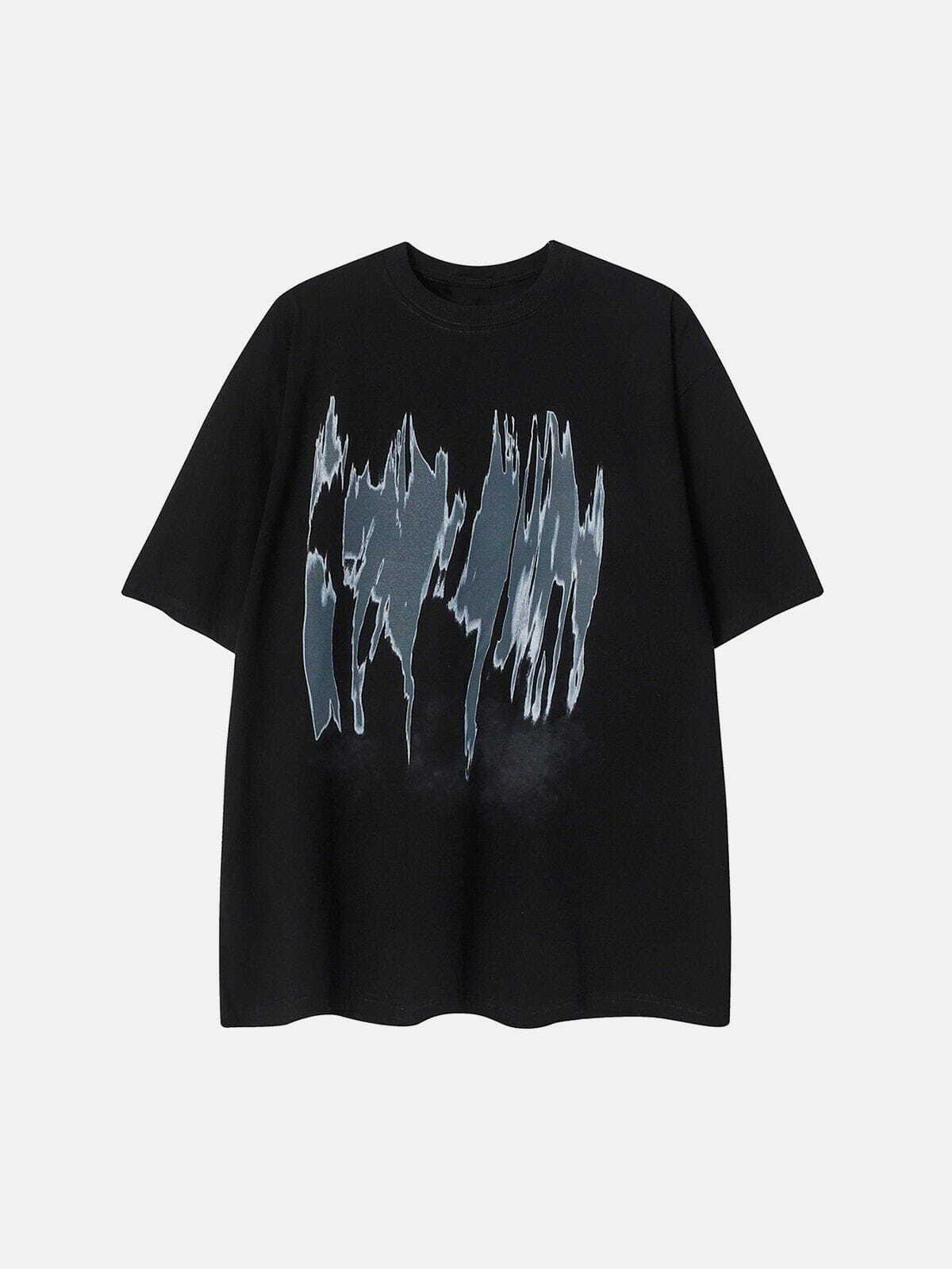 Y2K Abstract Figure Print Tee - Retro 90s Grunge Summer Outfit for Trendy Women