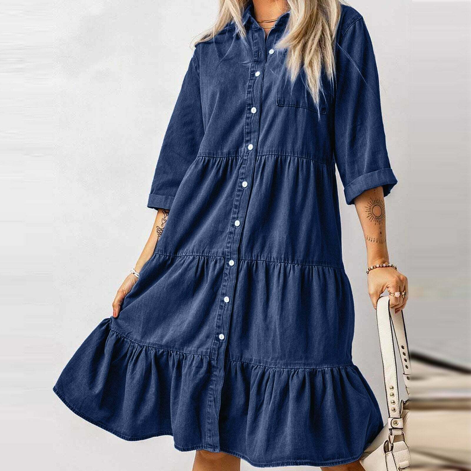 Y2K Aesthetic Classic Blue Denim Midi Dress - Cute, Comfy, and Perfect for Grunge Style