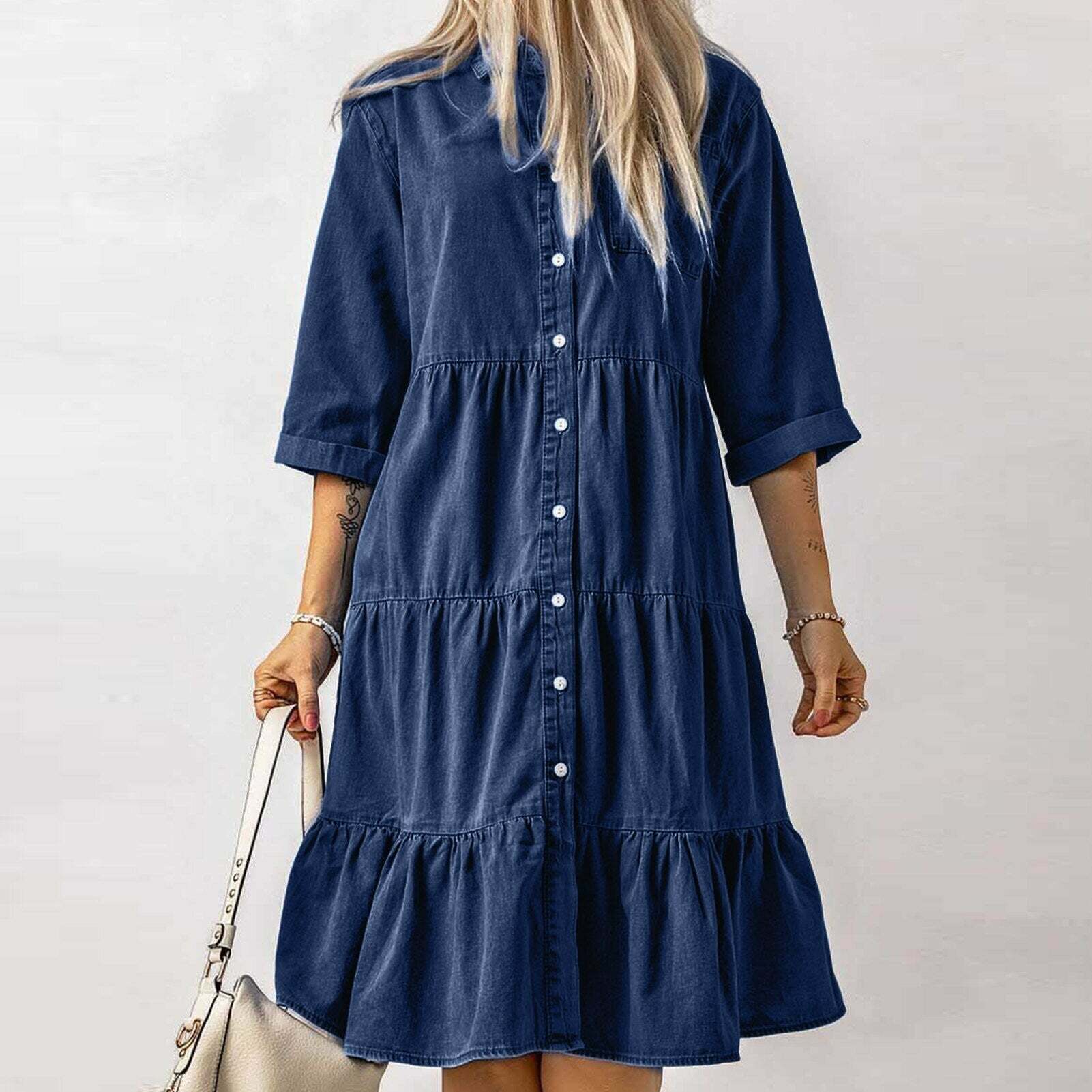 Y2K Aesthetic Classic Blue Denim Midi Dress - Cute, Comfy, and Perfect for Grunge Style