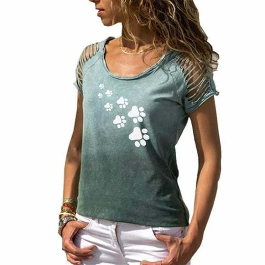 Y2K Aesthetic Cute Animal Paw Print Tee - Comfy Grunge Style Short Sleeve Top