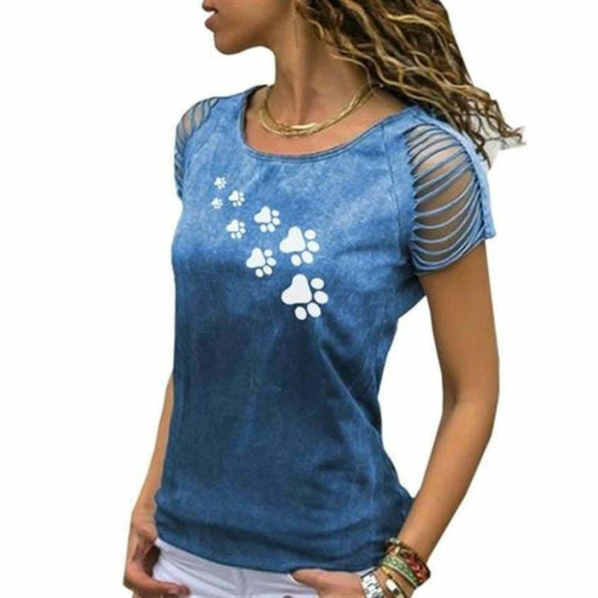 Y2K Aesthetic Cute Animal Paw Print Tee - Comfy Grunge Style Short Sleeve Top