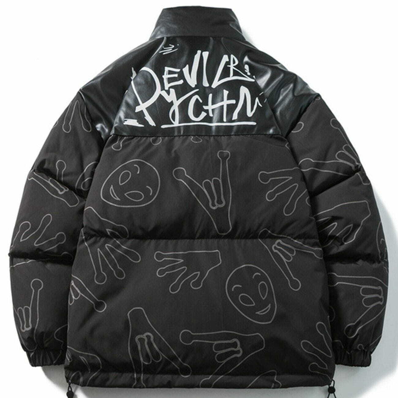 Y2K Alien Letters Print Puffer Jacket - Retro 90s Grunge Style for Summer Parties