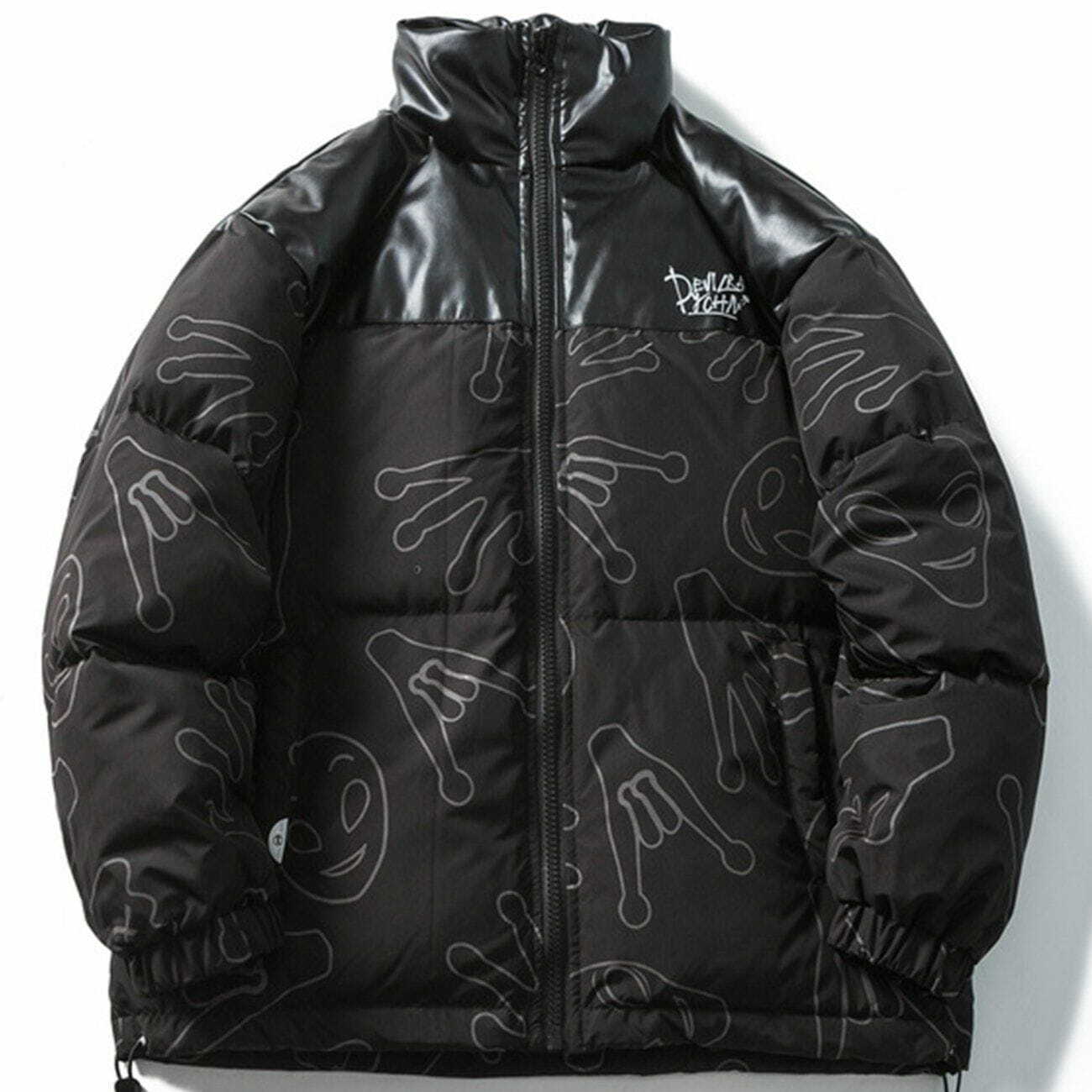 Y2K Alien Letters Print Puffer Jacket - Retro 90s Grunge Style for Summer Parties