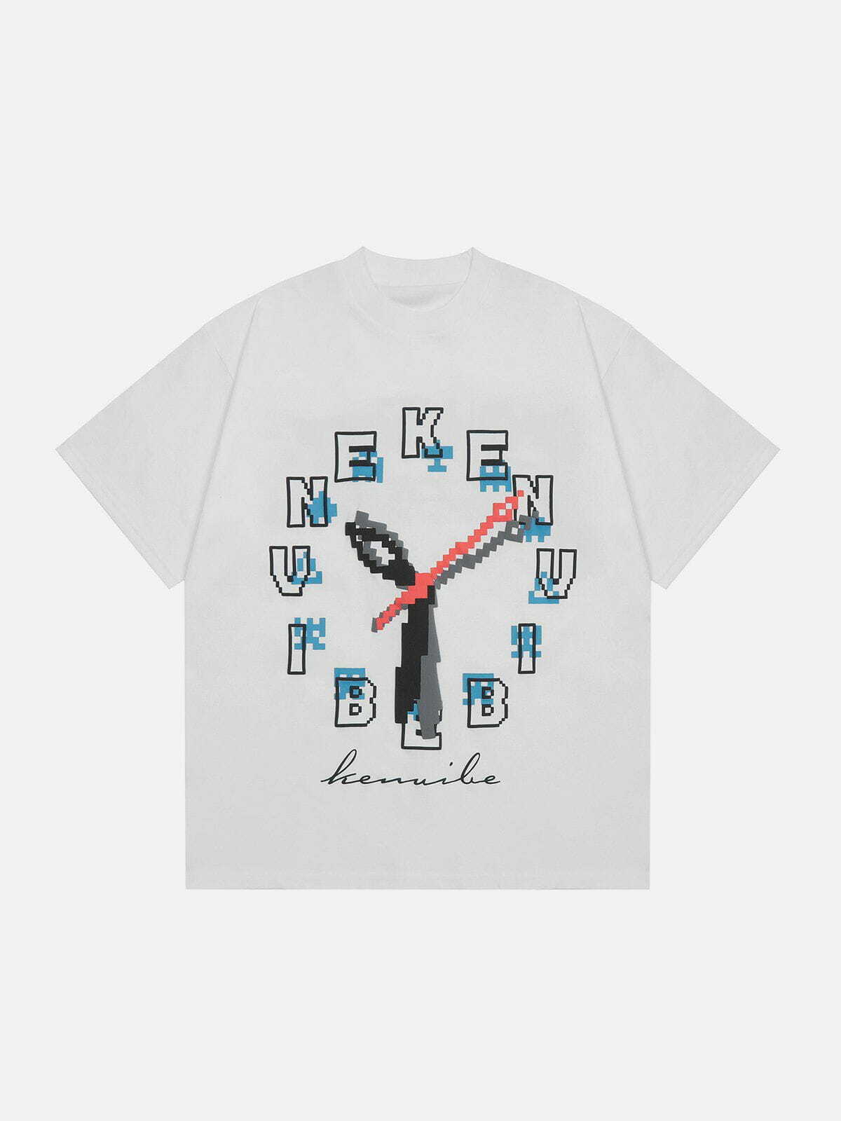 Y2K Alphabet Clock Print Tee - Retro 90s Grunge Top for Summer Party Outfits