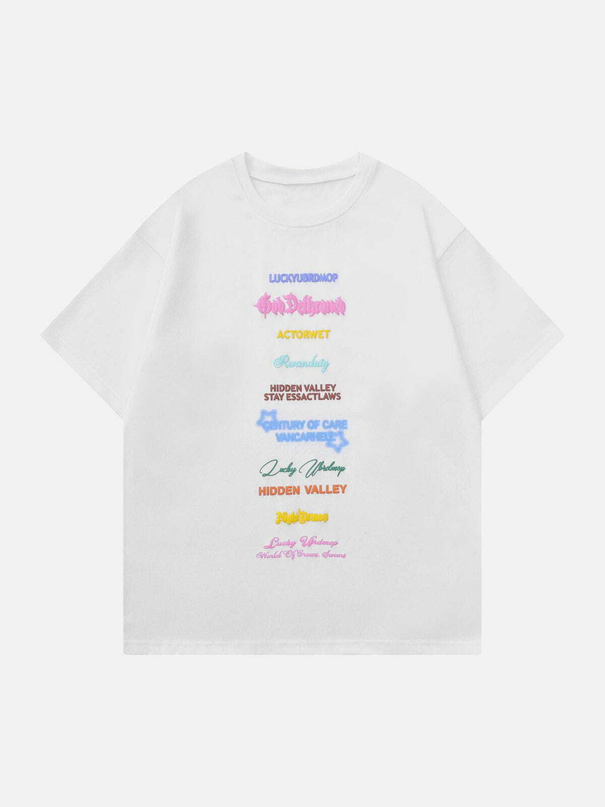 Y2K Alphabet Print Tee - Retro 90s Grunge Top for Summer Outfits & Party Vibes