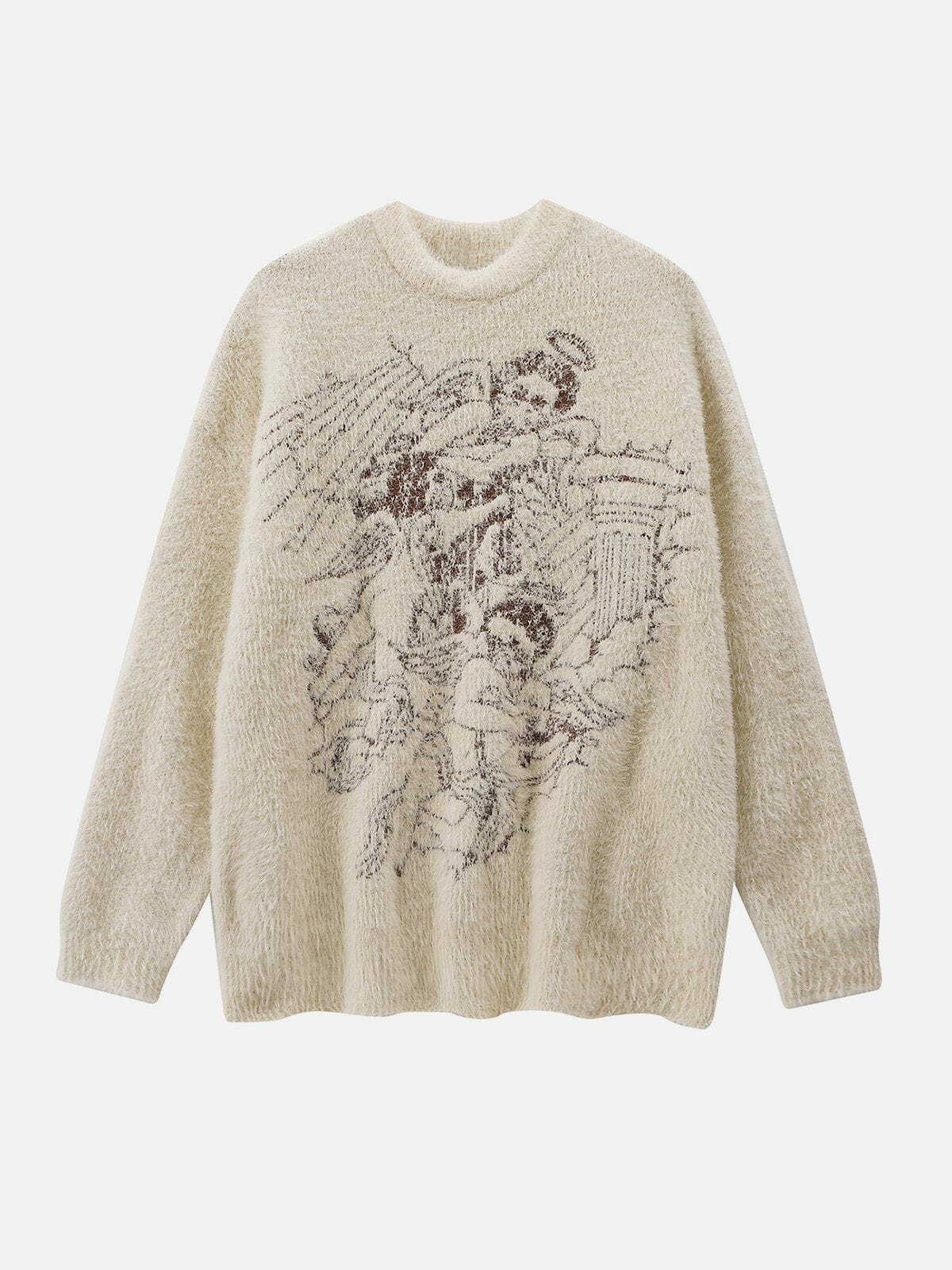 Y2K Angel Graphic Sweater - Retro 90s Grunge Top for Summer Parties & Y2K Outfits