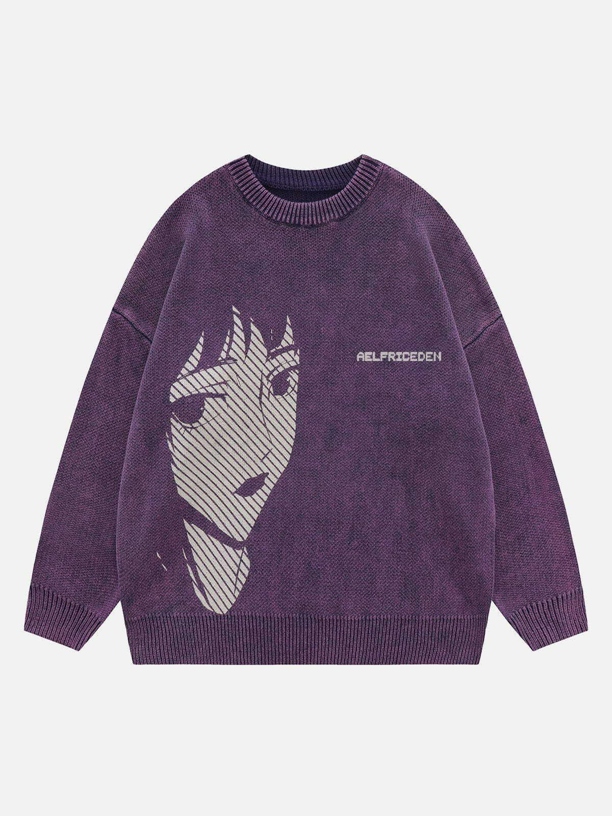 Y2K Anime Girl Print Pullover Sweater - Retro 90s Grunge Style for Summer Outfits