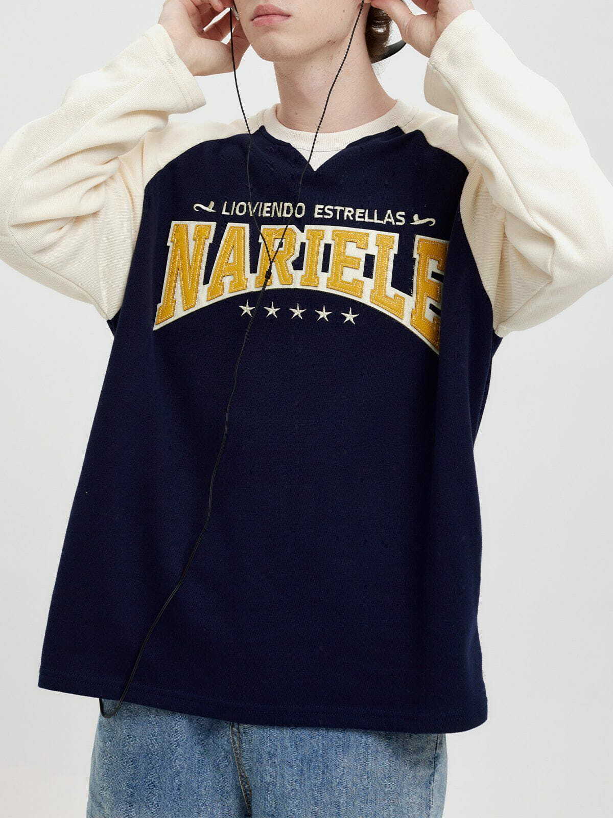 Y2K Applique Embroidery Letters Sweatshirt - Retro 90s Grunge Style for Summer Outfits