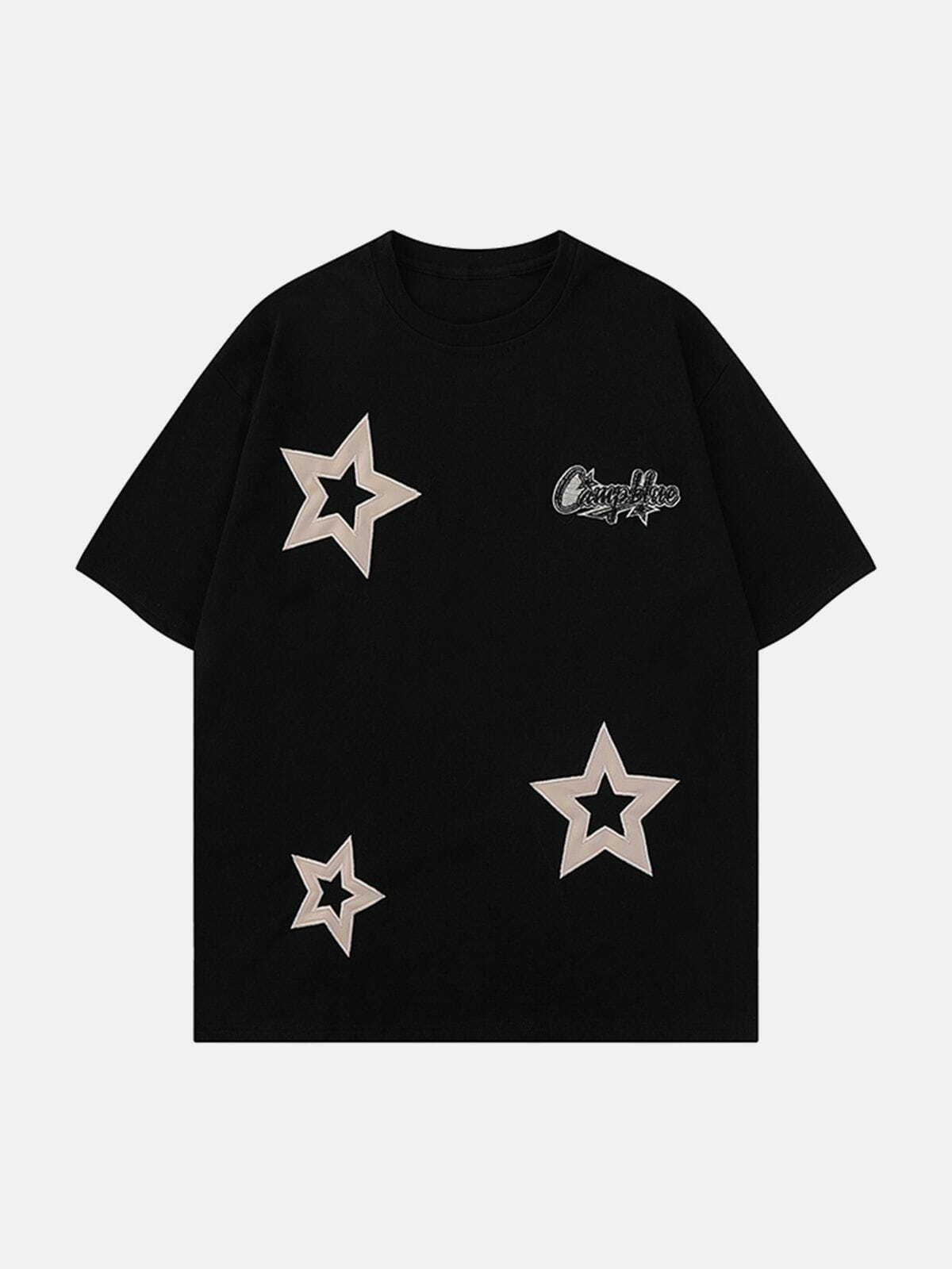 Y2K Applique Embroidery Star Tee - Retro 90s Grunge Top for Summer Party Outfits