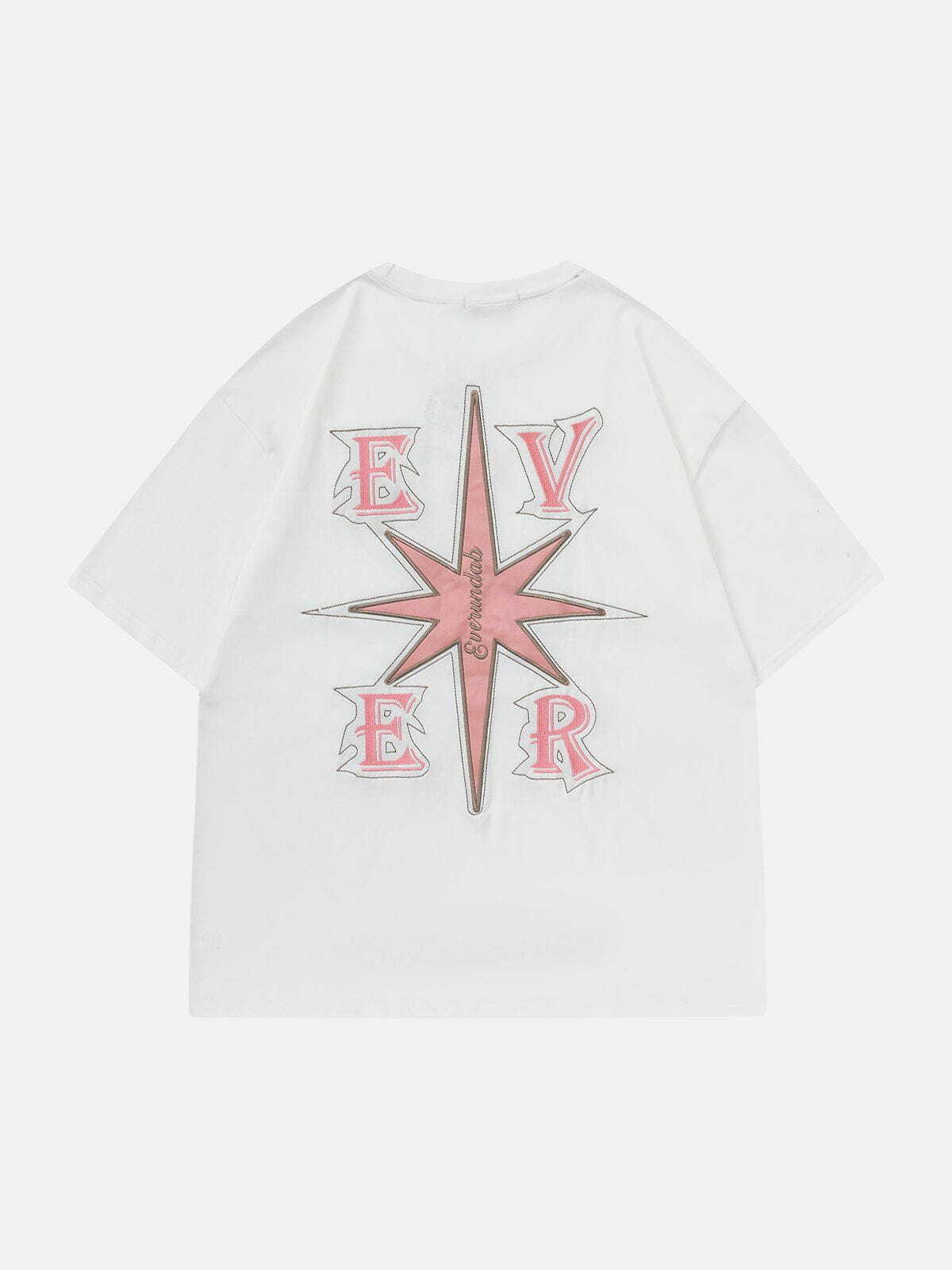 Y2K Applique Embroidery Star Tee - Retro 90s Grunge Top for Summer Party Outfits