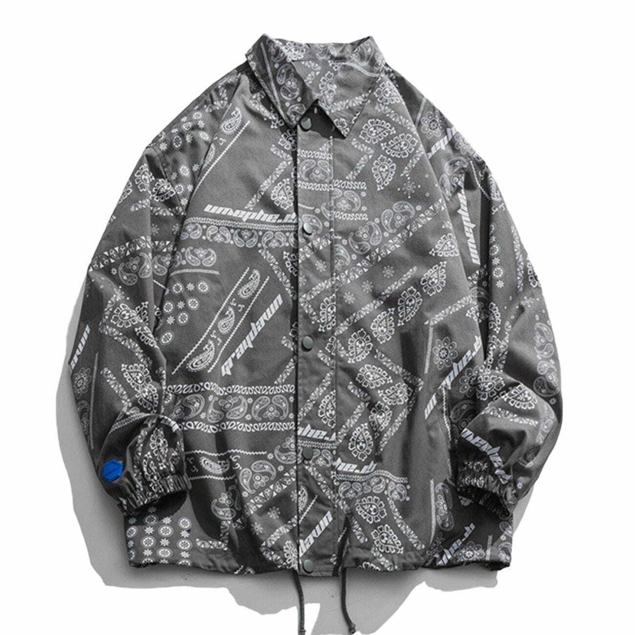 Y2K Bandana Patchwork Jacket - Retro Grunge Style for Summer Parties & 90s Vibes