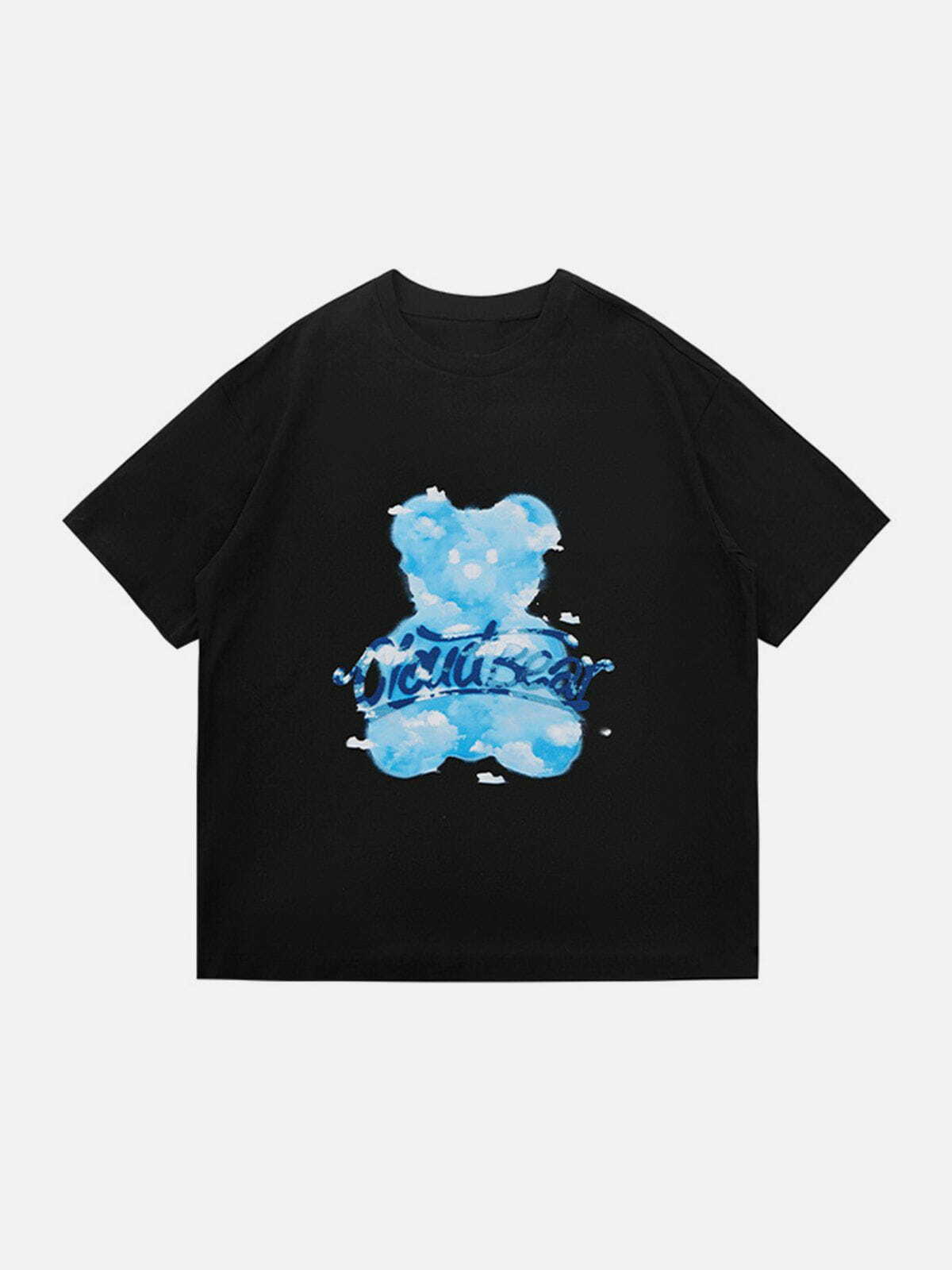 Y2K Blue Sky Bear Print Tee - Retro 90s Grunge Summer Outfit for Y2K Fashion Lovers