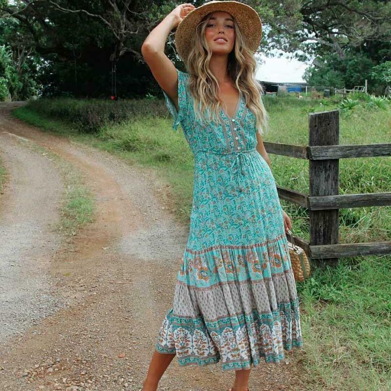 Y2K Boho Maxi Dress with Grunge Aesthetic - Cute Pastel Goth Style for Aesthetic Outfits