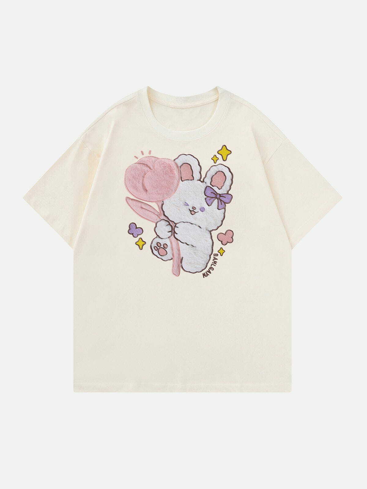 Y2K Bunny Doll Flocking Tee - Retro 90s Grunge Summer Outfit for Y2K Fashion Lovers