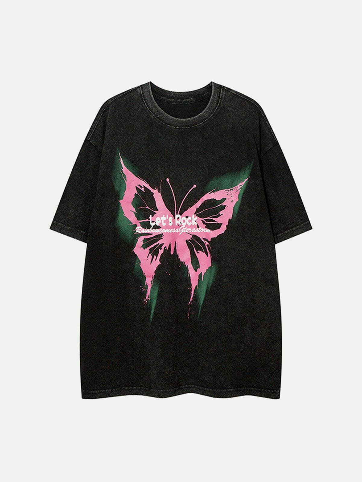 Y2K Butterflies Print Tee - Retro 90s Grunge Top for Summer Party & Club Outfits